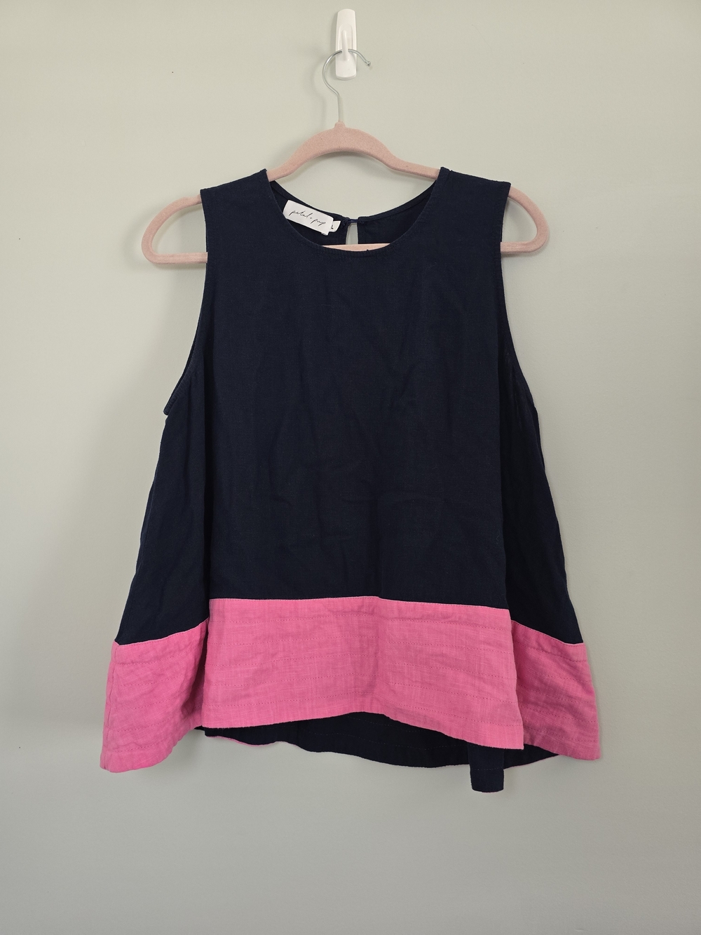 Petal & Pup Navy Pink Colorblock Linen Blend Swing Tank Top Women’s L
